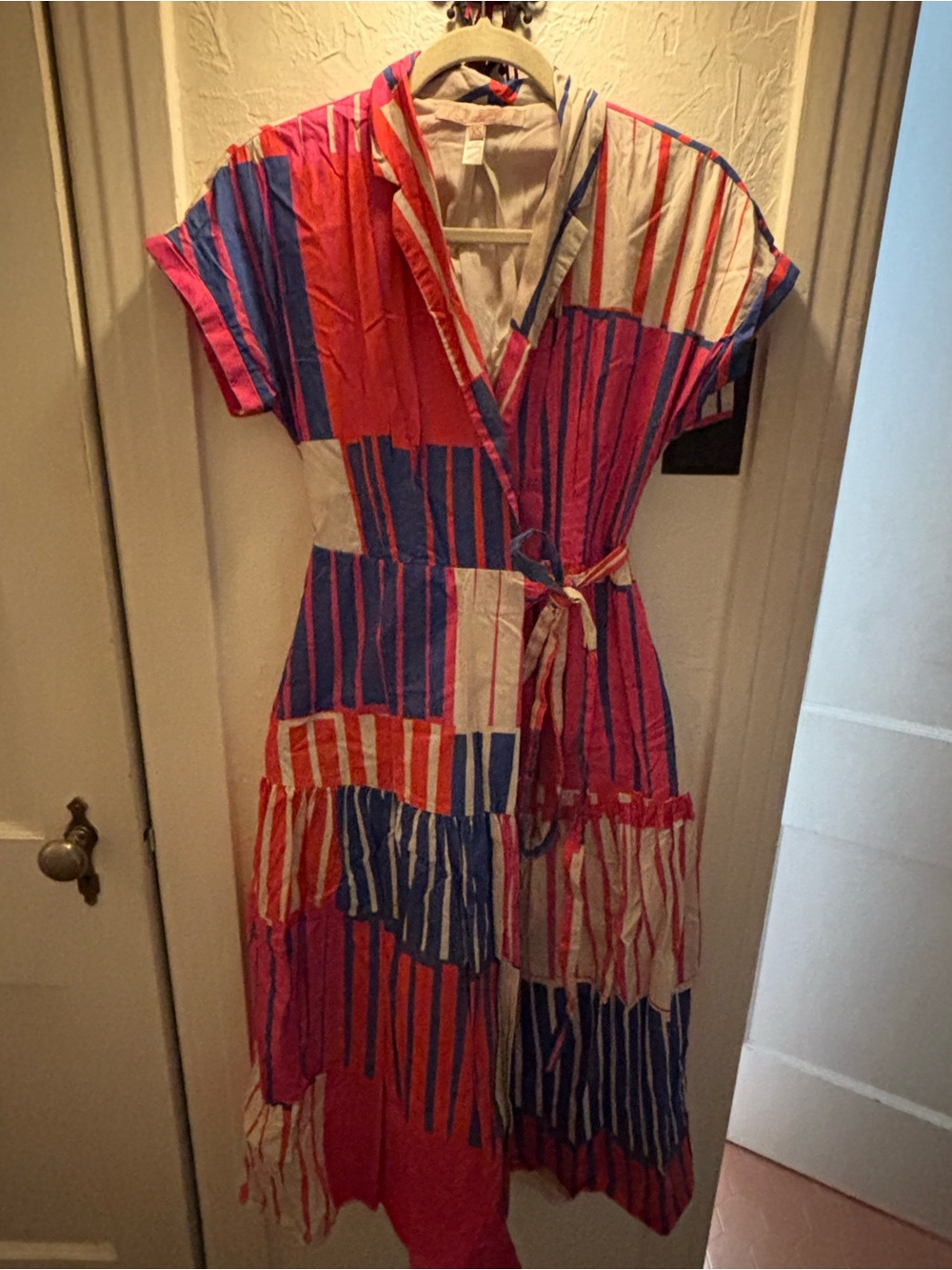 Hutch Striped Wrap Midi Dress in Pink, Blue & Cream